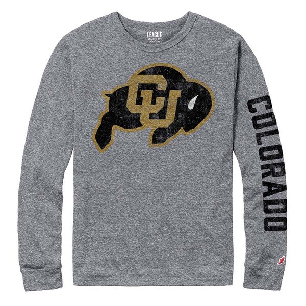 A light gray League victory falls long sleeve t-shirt with large CU buffalo logo on chest.